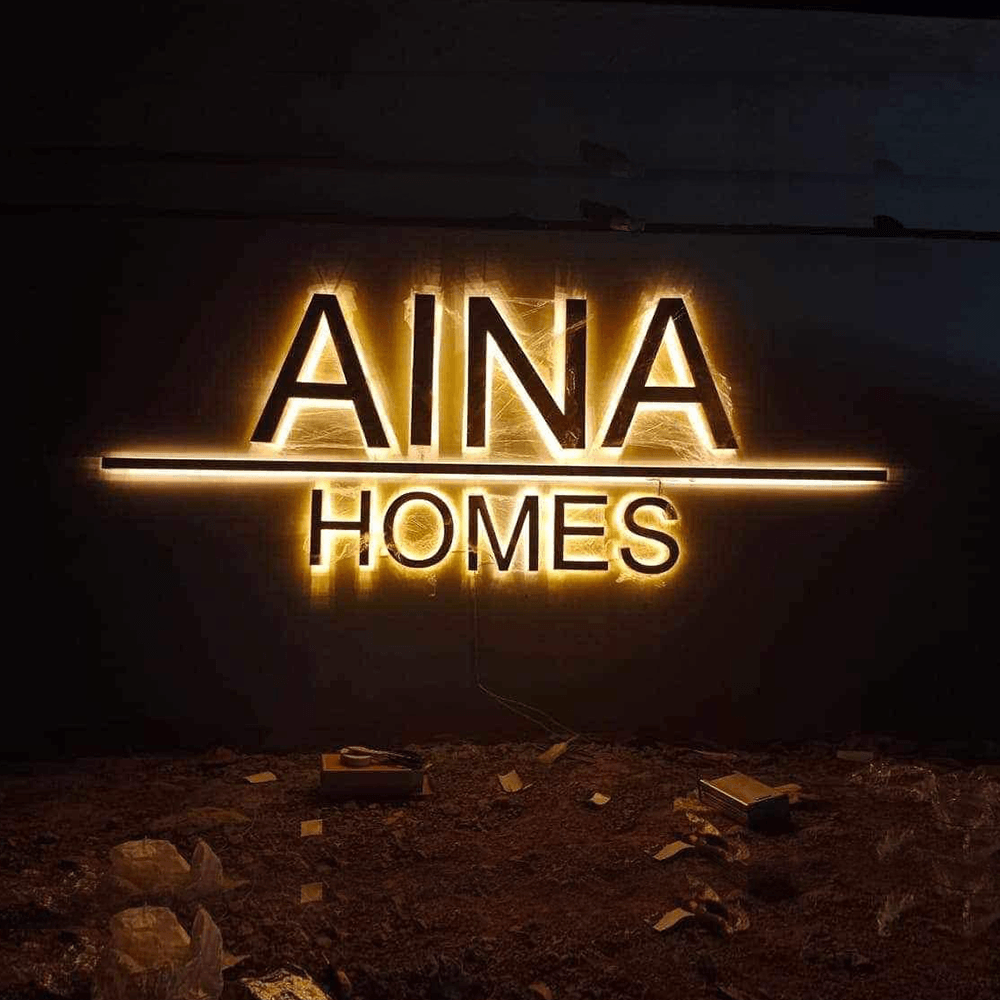 estate outdoor wall signage lighting apartment logo