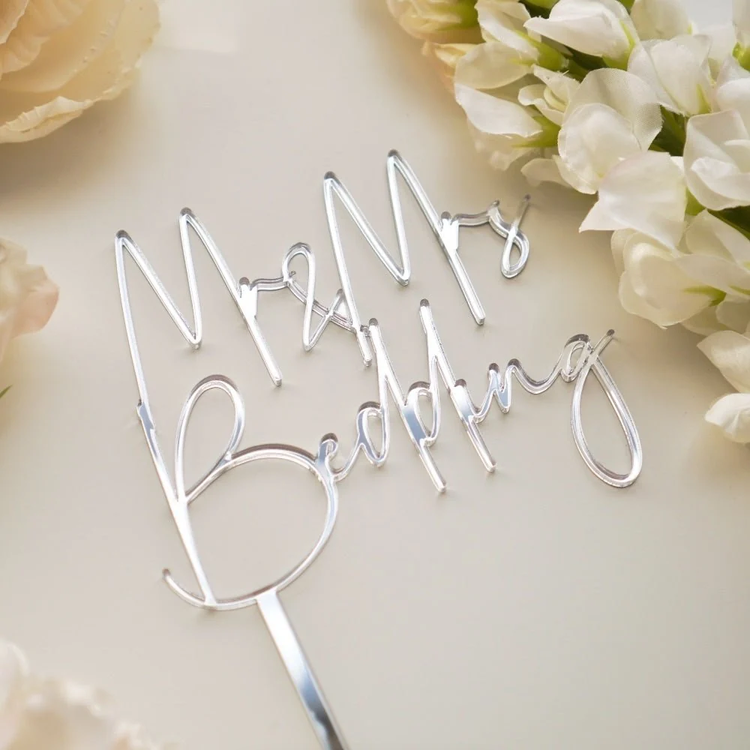 Mr & Mrs Wedding Cake Topper Personalised in Gold Silver