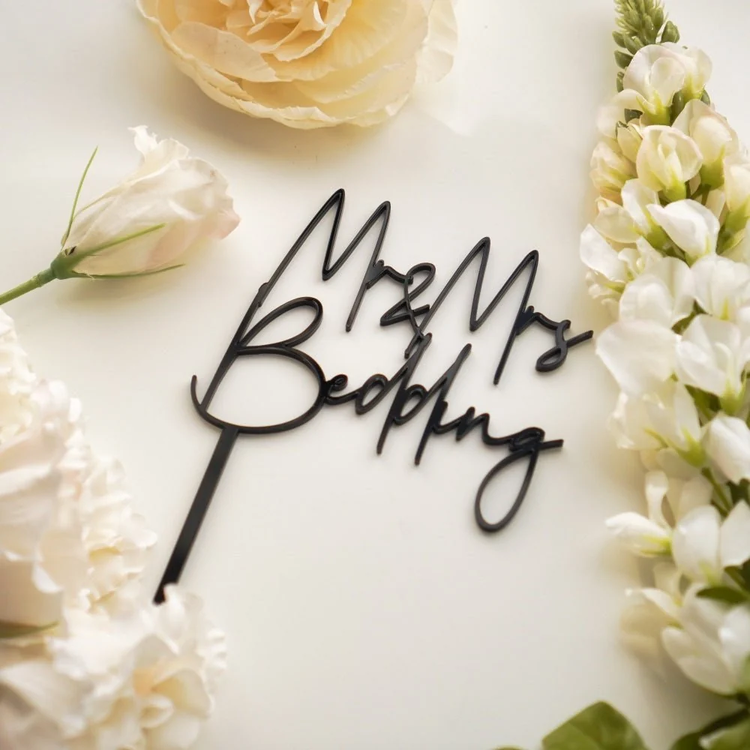 Mr & Mrs Wedding Cake Topper Personalised in black